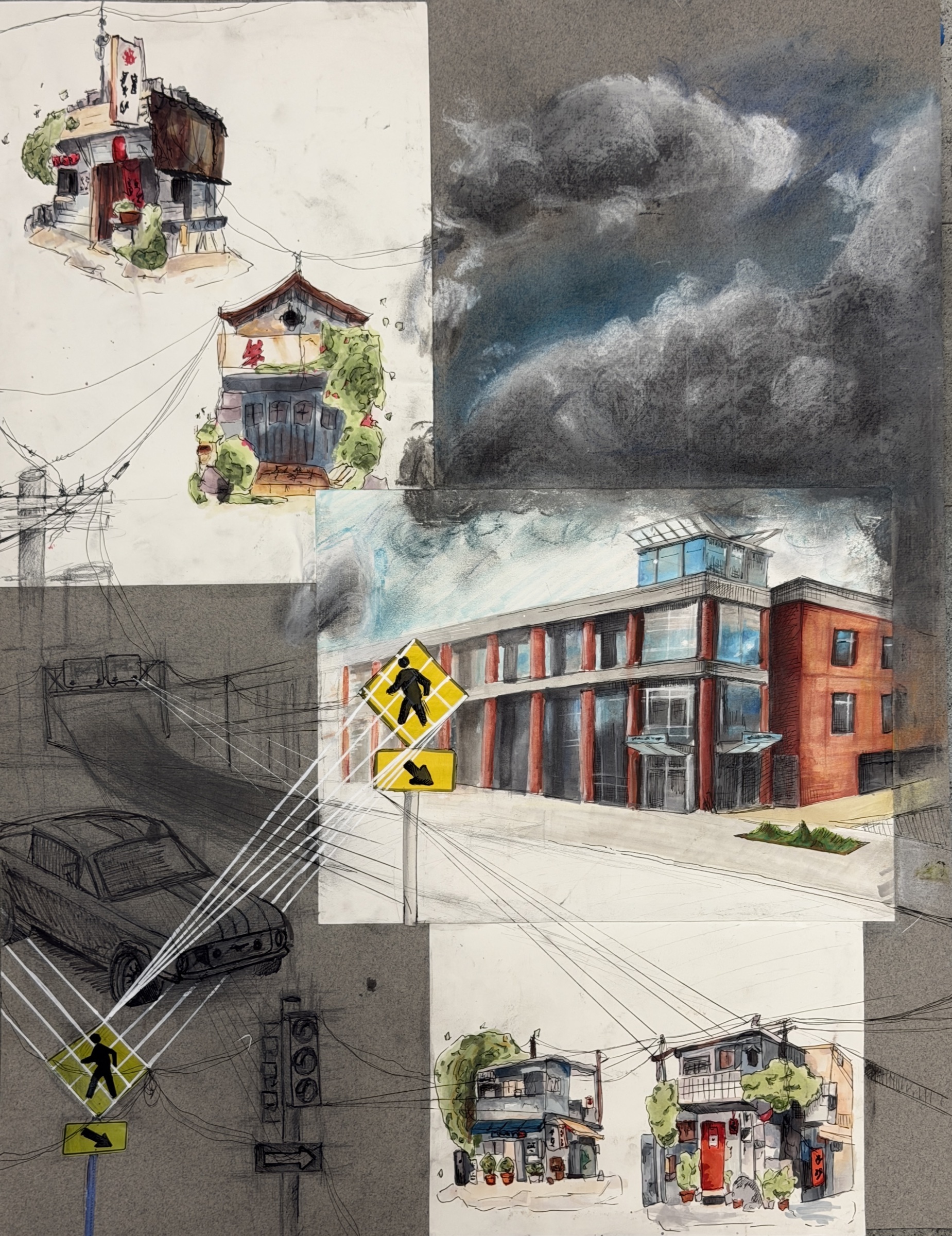 Work 10: A collage combining different subjects and media to connect my interests and motivations.