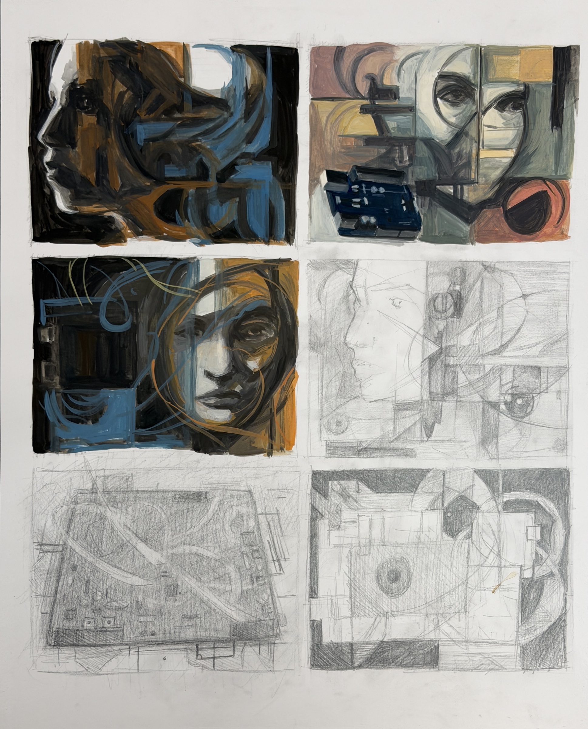 Work 13: Studies in different media and compositions that bridge the human form and technology.