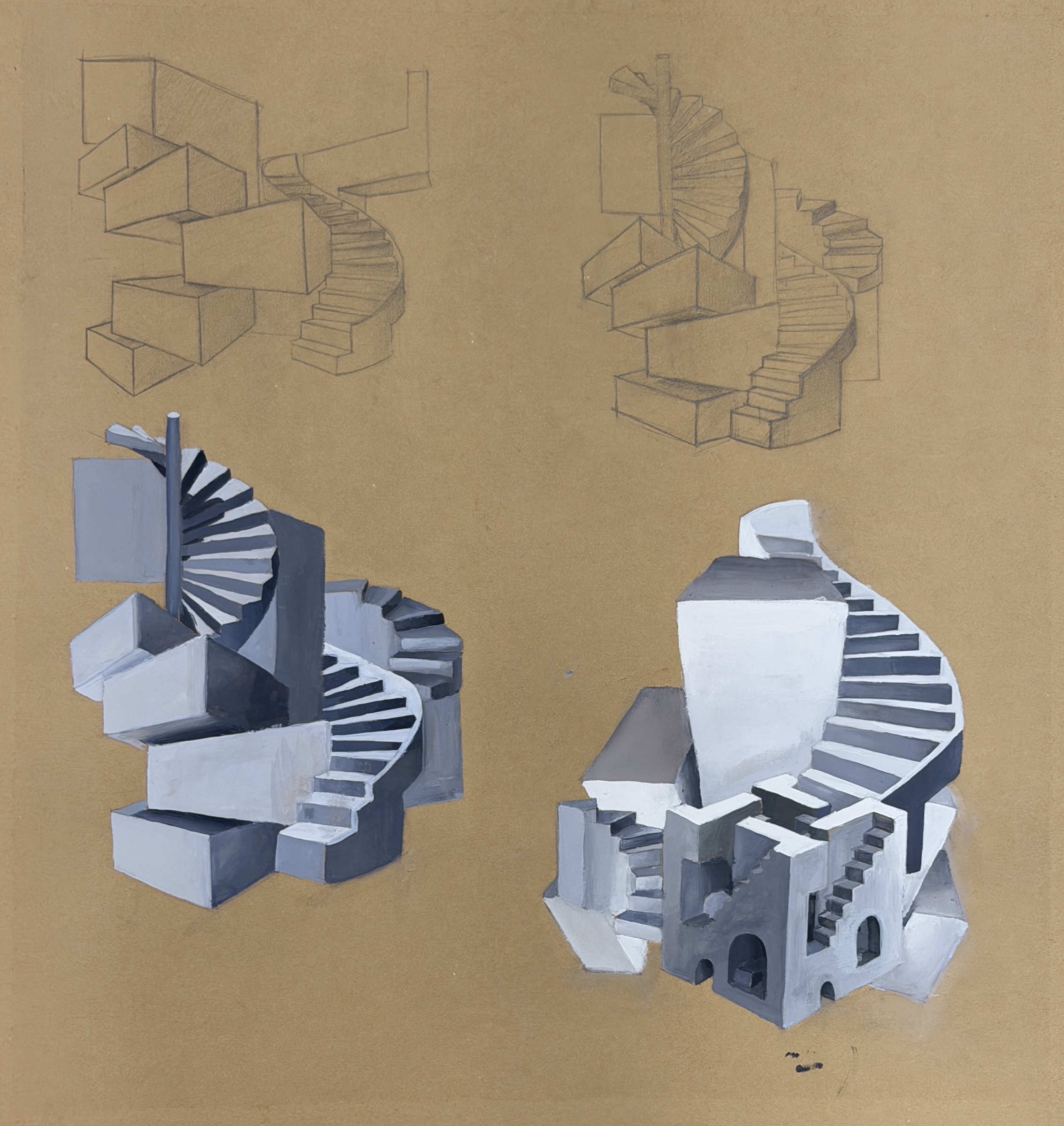Work 14: Works pairing simple geometric structures with more complex architectural features.